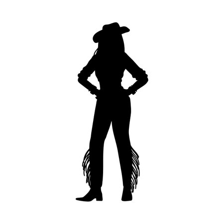 Beautiful cowgirl black silhouette, American western rodeo woman vector outline illustration, vintage cowgirlのイラスト素材