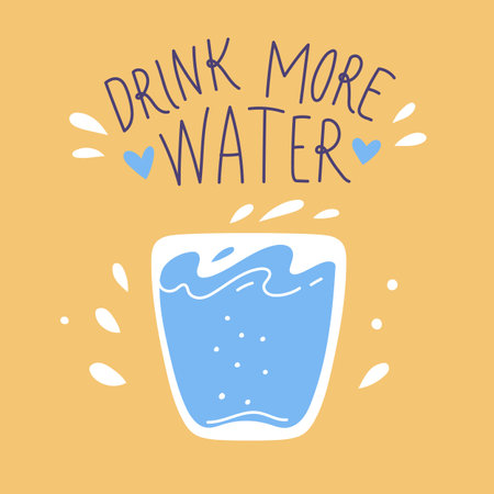 Drink more water banner or poster with slogan, flat vector illustration.のイラスト素材