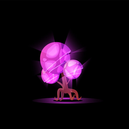 A magical tree with glowing leaves, perfect for a fantasy design. Vector illustration.のイラスト素材
