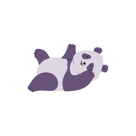 Cute funny panda lying flat style, vector illustrationのイラスト素材