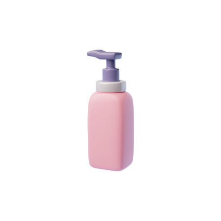 Cute pink bottle with dispenser in 3D cartoon design on isolated background.のイラスト素材