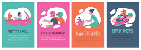 Set of posters or vertical banners about pet transport flat style, vector illustrationのイラスト素材