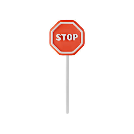 Stop sign 3D realistic vector, volume forbidden road sign, traffic regulatory warning red stop signal for transportのイラスト素材