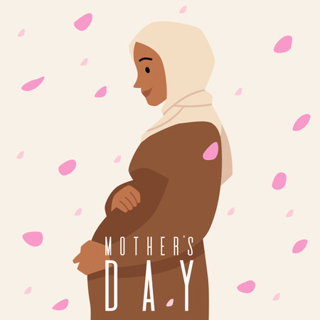 Vector illustration of a pregnant woman wearing hijab showing motherhood.のイラスト素材