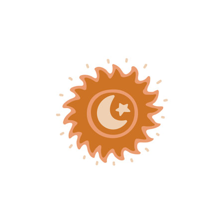 Witchcraft logo: crescent, star, sun. Isolated background.のイラスト素材