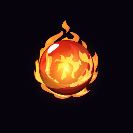 Vector illustration of a glowing magical fire sphere.のイラスト素材