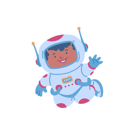 Child astronaut floating in space - vector illustration.のイラスト素材