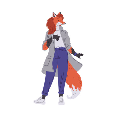 Vector image of a fashionable fox in a hipster outfit, showing a fashionable style on a white backgroundのイラスト素材