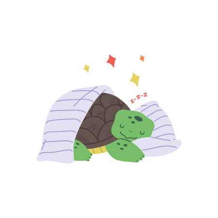 Happy turtle sleeping on a pillow - childrens vector illustration.