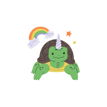 Vector illustration cute mythical beast unicorn turtle on a white backgroundのイラスト素材