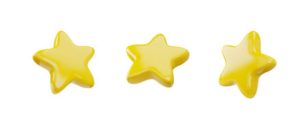 Yellow star realistic 3d vector icon set, golden rating symbol achievement for game, ui app asset,...