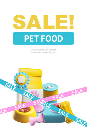 Vector 3D illustration Pet Shop Sale and Care Items on a white background.のイラスト素材