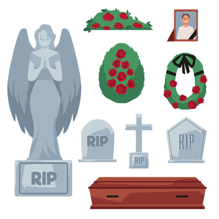 Set of items about funeral flat style, vector illustrationのイラスト素材