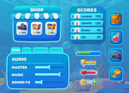 Underwater game shop and scores vector setのイラスト素材