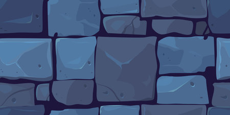 Vintage vector illustration of a cobblestone wall in blue. Seamless background.のイラスト素材