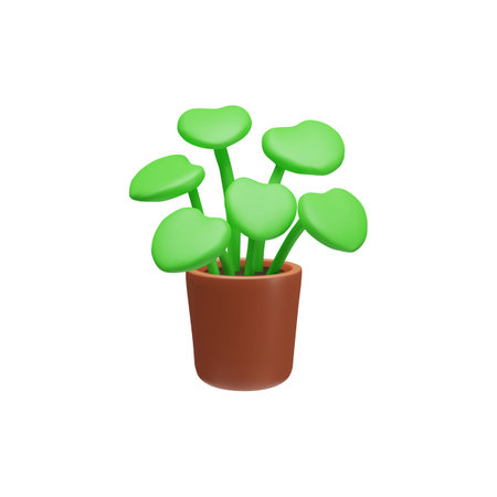Potted plant with round leaves 3D icon vector illustrationのイラスト素材