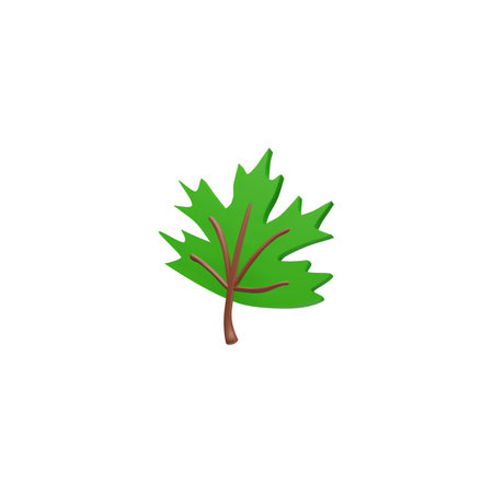 Autumn 3D vector maple leaf in green color in cartoon style.のイラスト素材