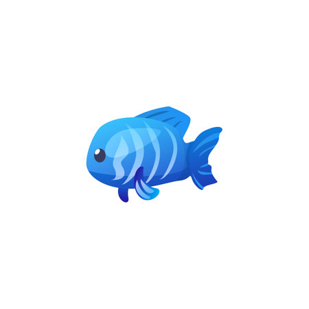 Vector isolated illustration of blue fish for games and applications.のイラスト素材