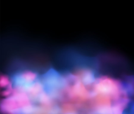 Magic smoke, blue and pink colors foggy cloud horizon vector illustration, mist or smog on black, illuminated steam fumeのイラスト素材
