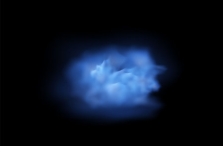 Magic smoke or blue fog cloud vector realistic, special effect mist or smog on black background, powder or steam sprayのイラスト素材