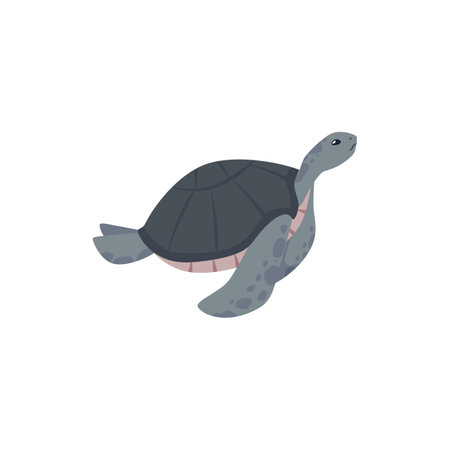 Vector illustration of a floating cartoon sea turtle with spotted fins, side view on a white backgroundのイラスト素材