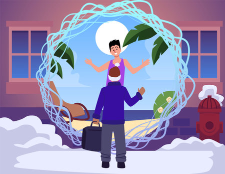 Fantasy winter to summer teleportation vector illustrationのイラスト素材