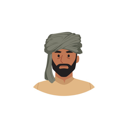Bearded man wearing turban icon - close-up, isolated background.のイラスト素材