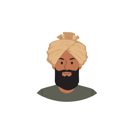 Vector icon with a man with a beard and mustache in a traditional turban on a white background.のイラスト素材