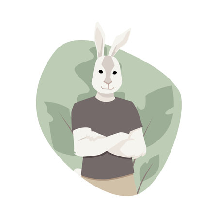 Relaxed anthropomorphic rabbit vector illustrationのイラスト素材