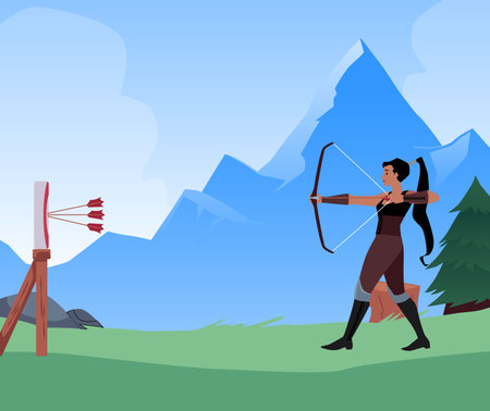 Focused archer warrior woman vector illustrationのイラスト素材