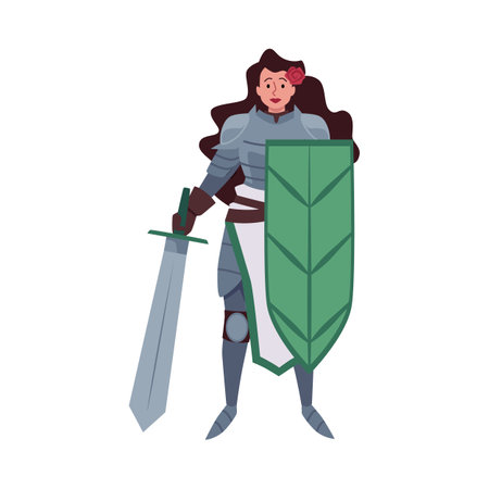 Female knight in vector flat illustration on isolated background.のイラスト素材