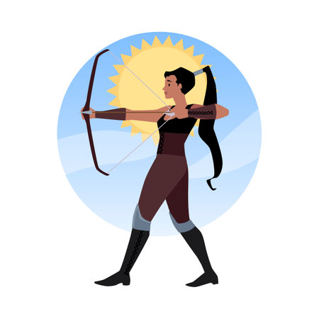 Poised medieval archer in sunlight vector illustrationのイラスト素材