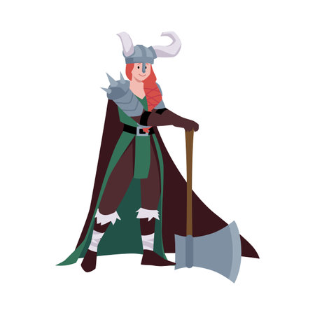 Fearless Viking female warrior vector illustrationのイラスト素材