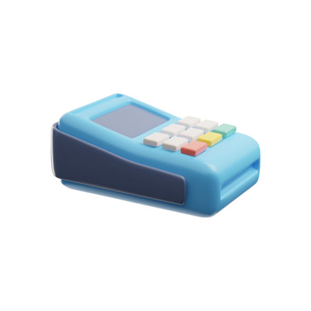 3D POS terminal for payment by card and phone on an isolated background.