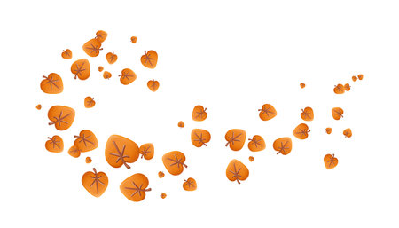 Autumn leaves in swirl, falling orange poplar leaves caught in the wind 3d vector, flying curl wave of trees foliageのイラスト素材