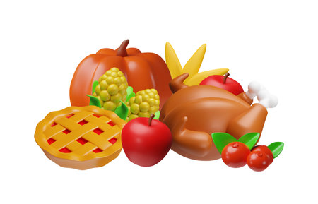 3D vector illustration of traditional Thanksgiving dishes.のイラスト素材