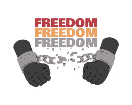 Black and white vector images of hands in torn handcuffs, a symbol of freedom.のイラスト素材