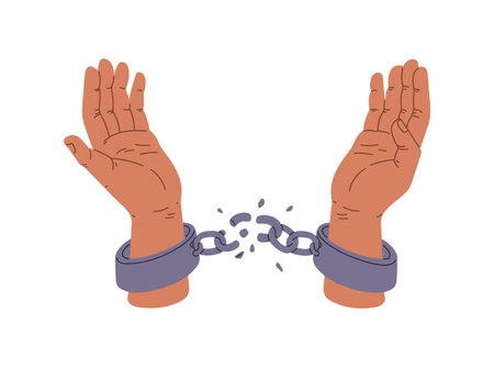 Open hands breaking chains vector illustrationのイラスト素材
