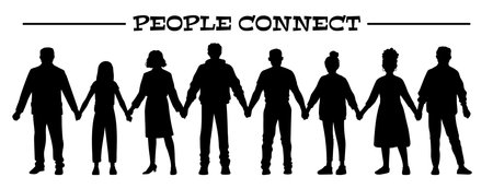 Vector banner with silhouettes of people on isolated background.のイラスト素材