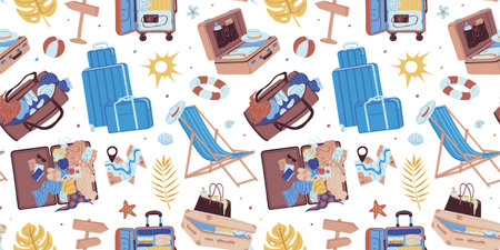 Travel essentials seamless pattern vector illustration