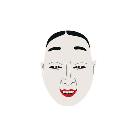 Japanese Kabuki theater mask vector icon, authentic art colored theatrical face makeup, antique Asian mythology symbolのイラスト素材