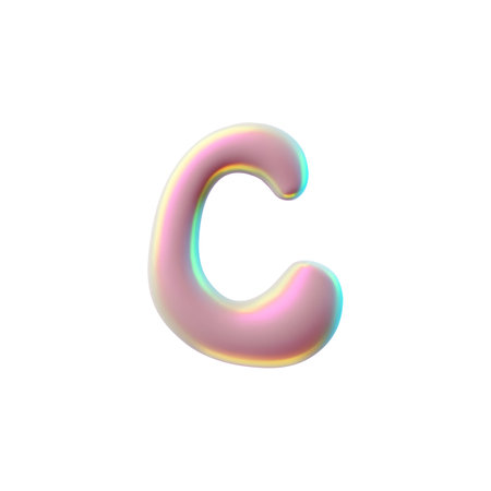 Volumetric English letter C with a glossy iridescent surface in the Y2K style.のイラスト素材