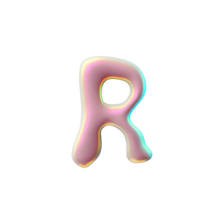 3D font Y2K, glossy pink letter R vector on isolated background.のイラスト素材