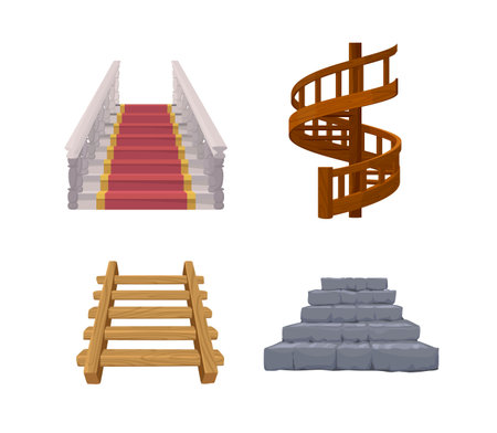 Wooden, marble and stone stairs on an isolated background.のイラスト素材