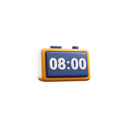 3D digital alarm clock displaying 08.00, electronic watch, sleeping or deadline timer, vector volume clock reminder iconのイラスト素材