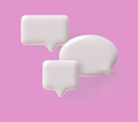 White 3D speech bubble icons on pink background vector illustrationのイラスト素材