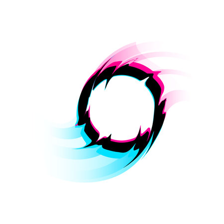 Dynamic circular glitch graphic in pink and blue vector illustrationのイラスト素材