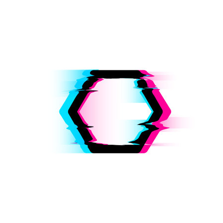 Stylized hexagon in vivid glitch style vector illustrationのイラスト素材