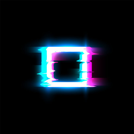 Glowing frame glitch vector on black isolated background.のイラスト素材