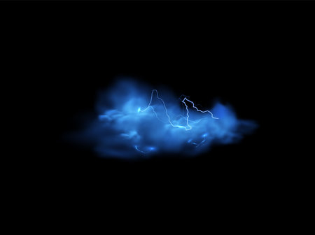 Magical blue thundercloud with smog and thunder on an isolated black background.のイラスト素材
